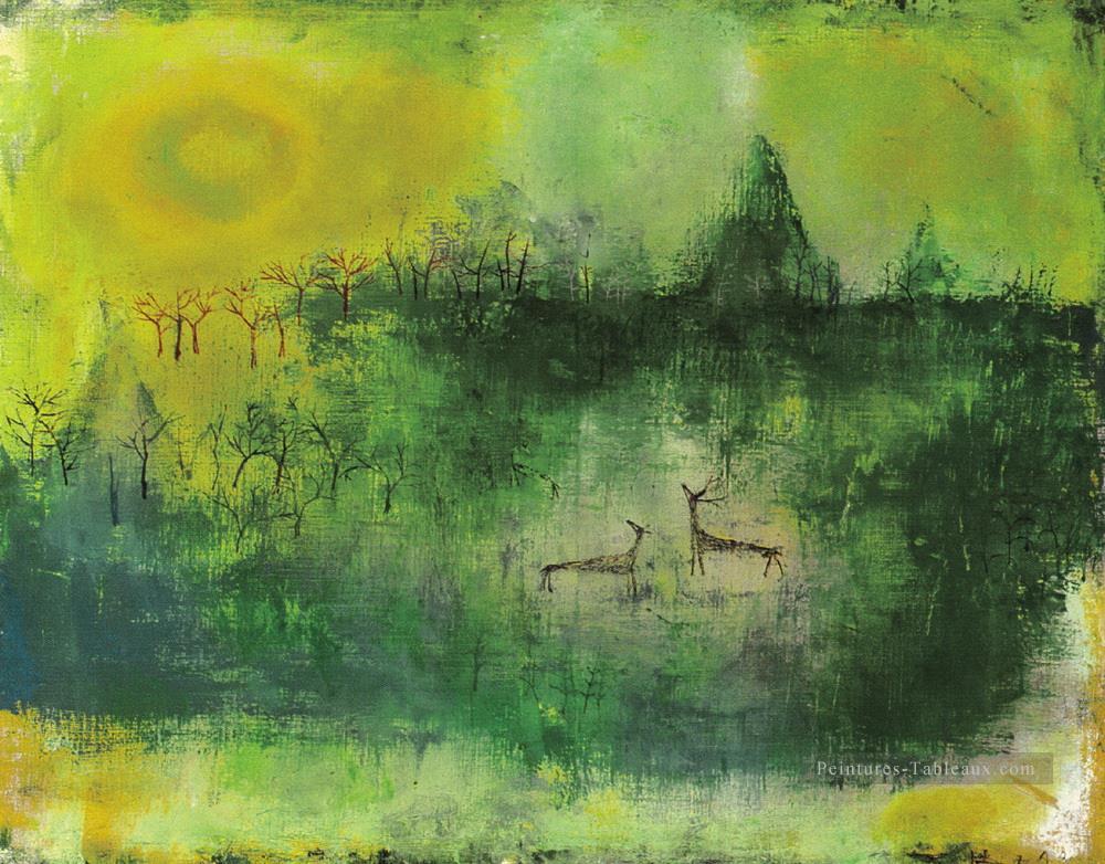 Cerf dans la forêt ZWJ Abstraite chinoise Peintures à l'huile